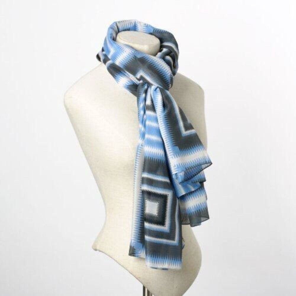 Scarf Rectangle Blue Geometric Pattern 40" x 72" Lightweight Polyester